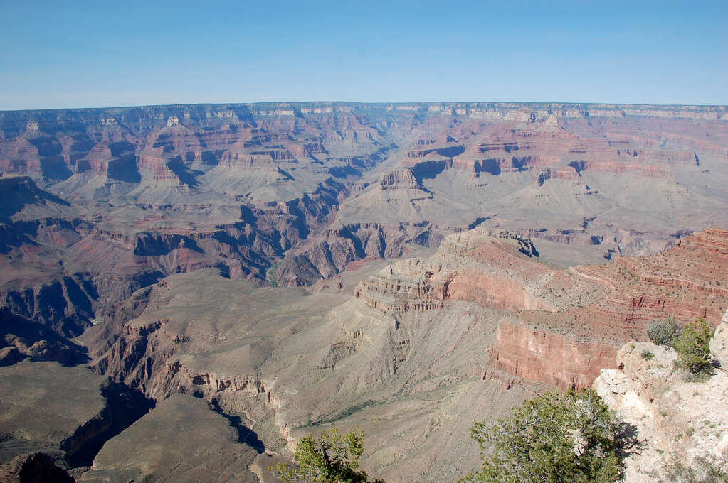 A wide view of the canyon leading off into the distance.